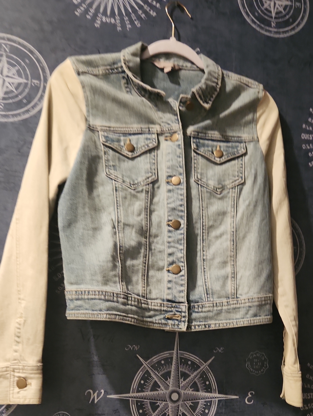 Rubbish Light Blue Denim Jacket with Cream Sleeves